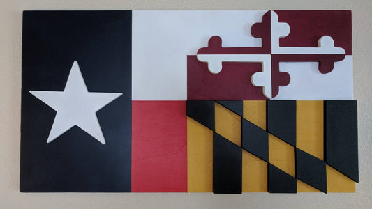 Wooden flag Combo, Maryland Flag, Texas Flag, Wooden Decor