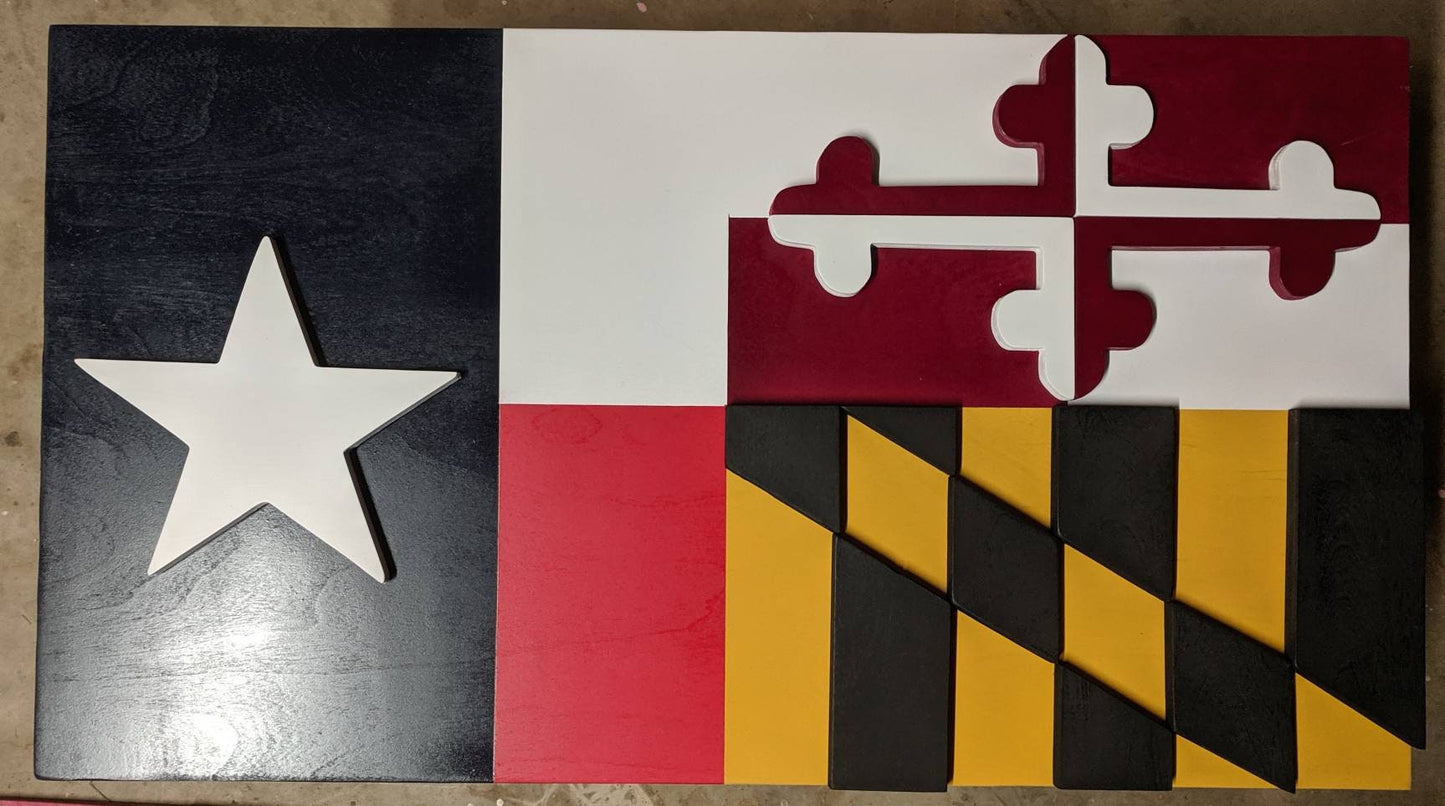 Wooden flag Combo, Maryland Flag, Texas Flag, Wooden Decor
