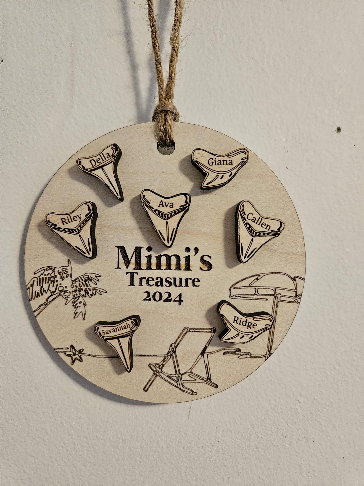 Personalized Wooden Shark Tooth Family Christmas Ornament | Beach Theme | Family Name
