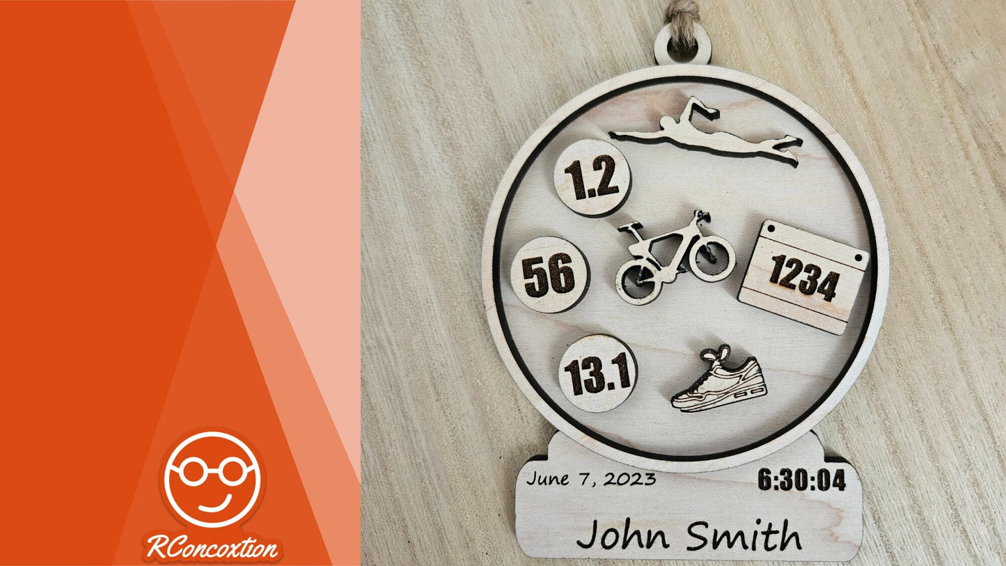 Personalized Race ornament, custom triathlon, marathon, race, commemorative ornament, Triathlon Wood Ornament