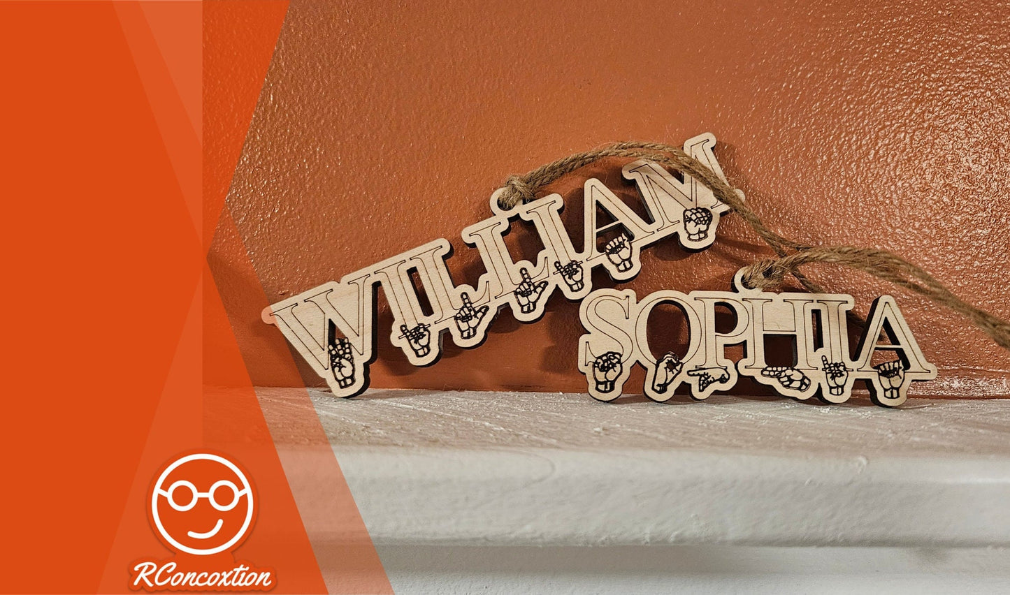 Personalized ASL Name Ornament - Celebrate Names in Sign Language, Custom Wooden Ornament