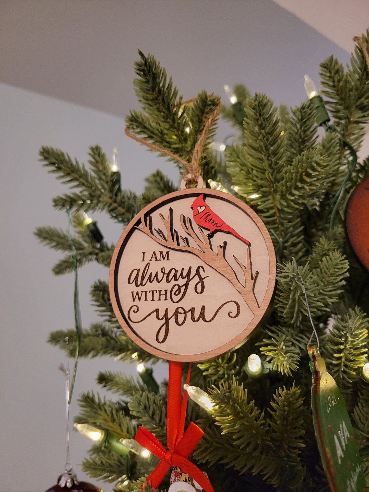 Cardinal Memorial Christmas Ornament, Personalized Sympathy Gift, Holiday Tree Ornament, Always With You, Bereavement Gift