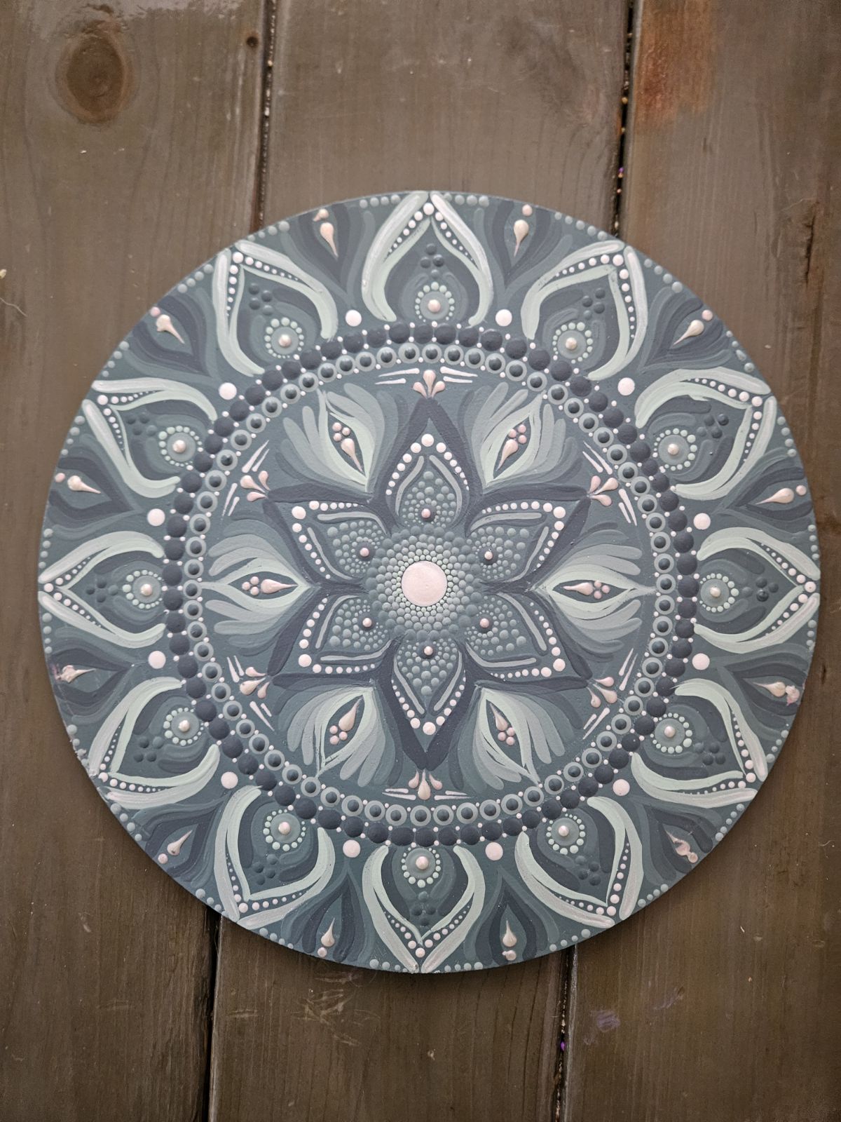 Hand-Painted Serene Green Mandala Art Piece (11.5 inches)
