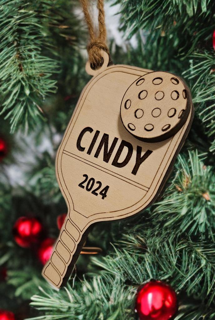 Personalized Pickleball Christmas Ornament | Wooden Christmas Ornament | Sports Christmas Personalized Gift