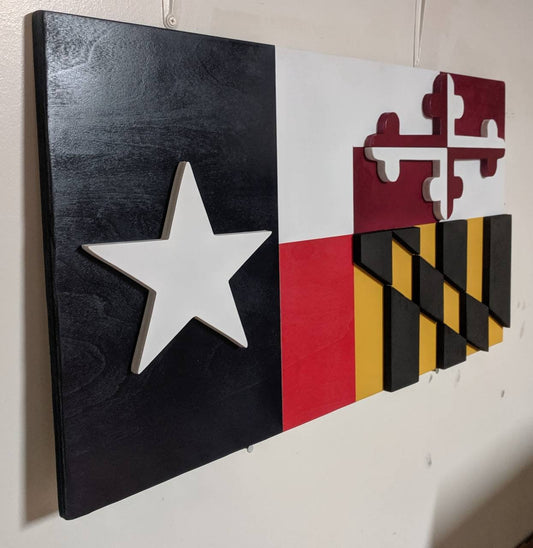 Wooden flag Combo, Maryland Flag, Texas Flag, Wooden Decor
