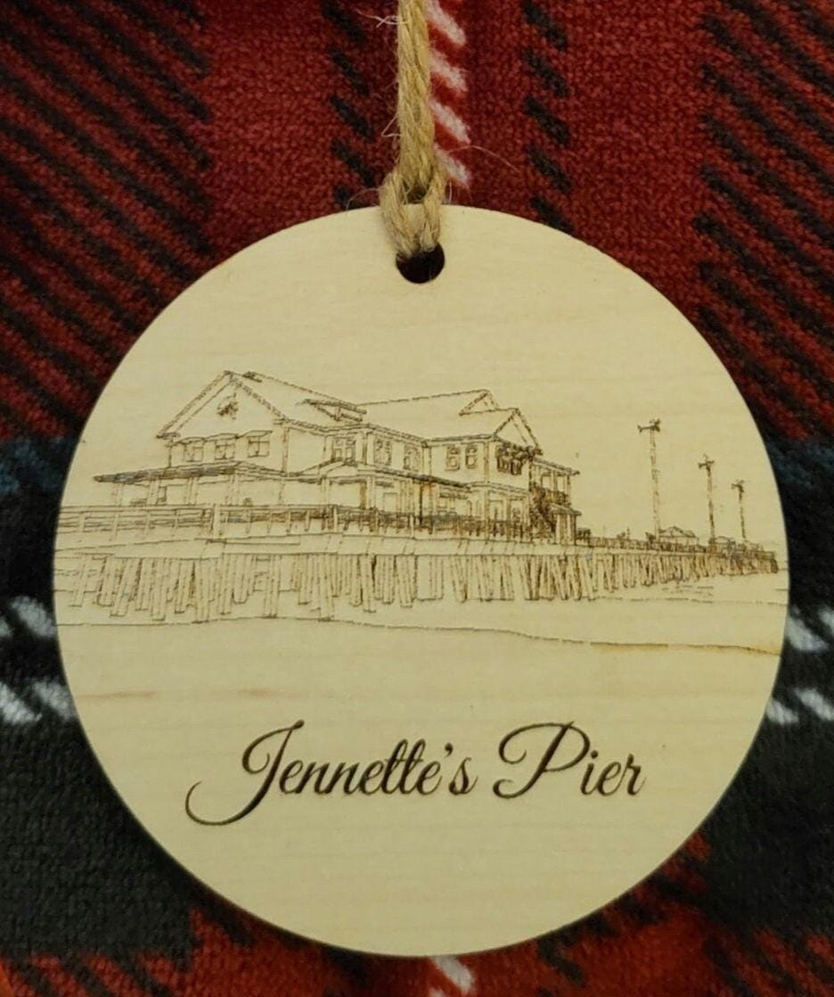Nags Head ornament, North Carolina Ornament, Jennettes Pier , Christmas Ornament