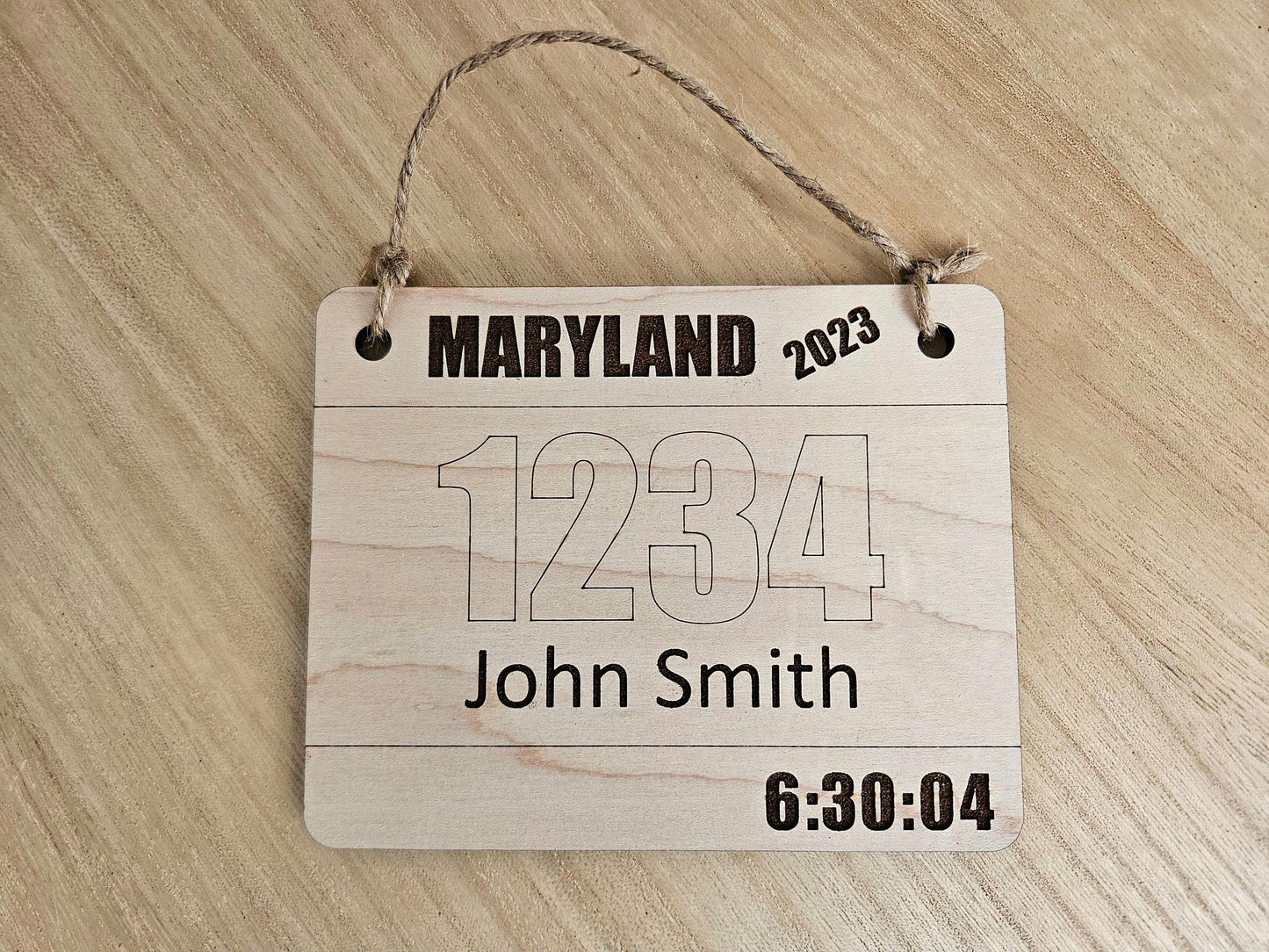 Race Bib Ornament - Half Marathon Ornament - Wooden Race Ornament - Triathlon Race Ornament (any length of race) Personalized Race Bib