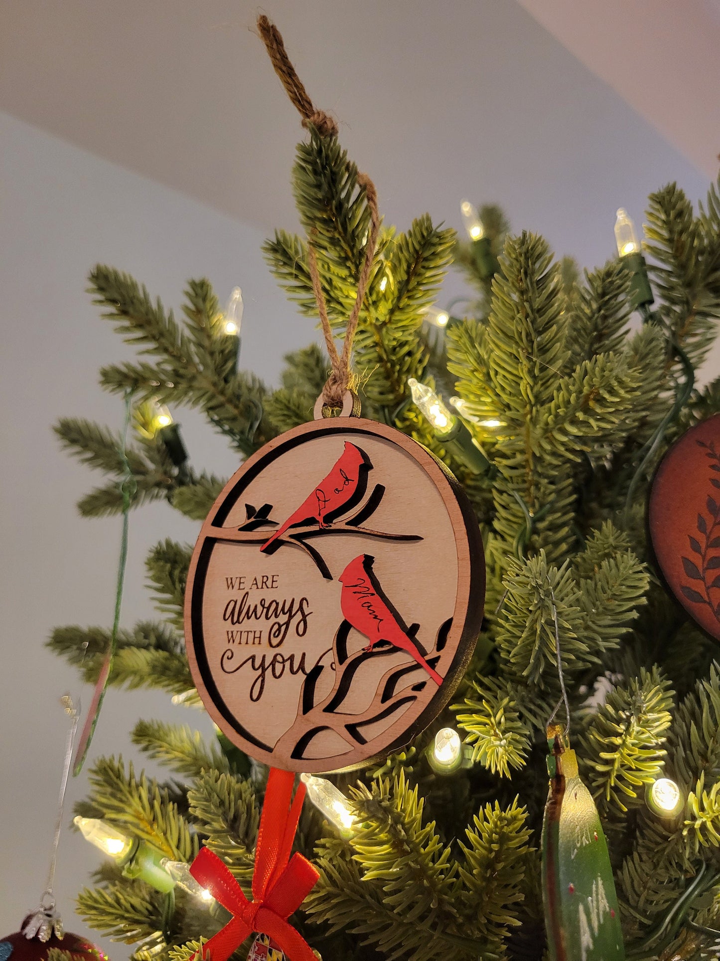Cardinal Memorial Christmas Ornament, Personalized Sympathy Gift, Holiday Tree Ornament, Always With You, Bereavement Gift
